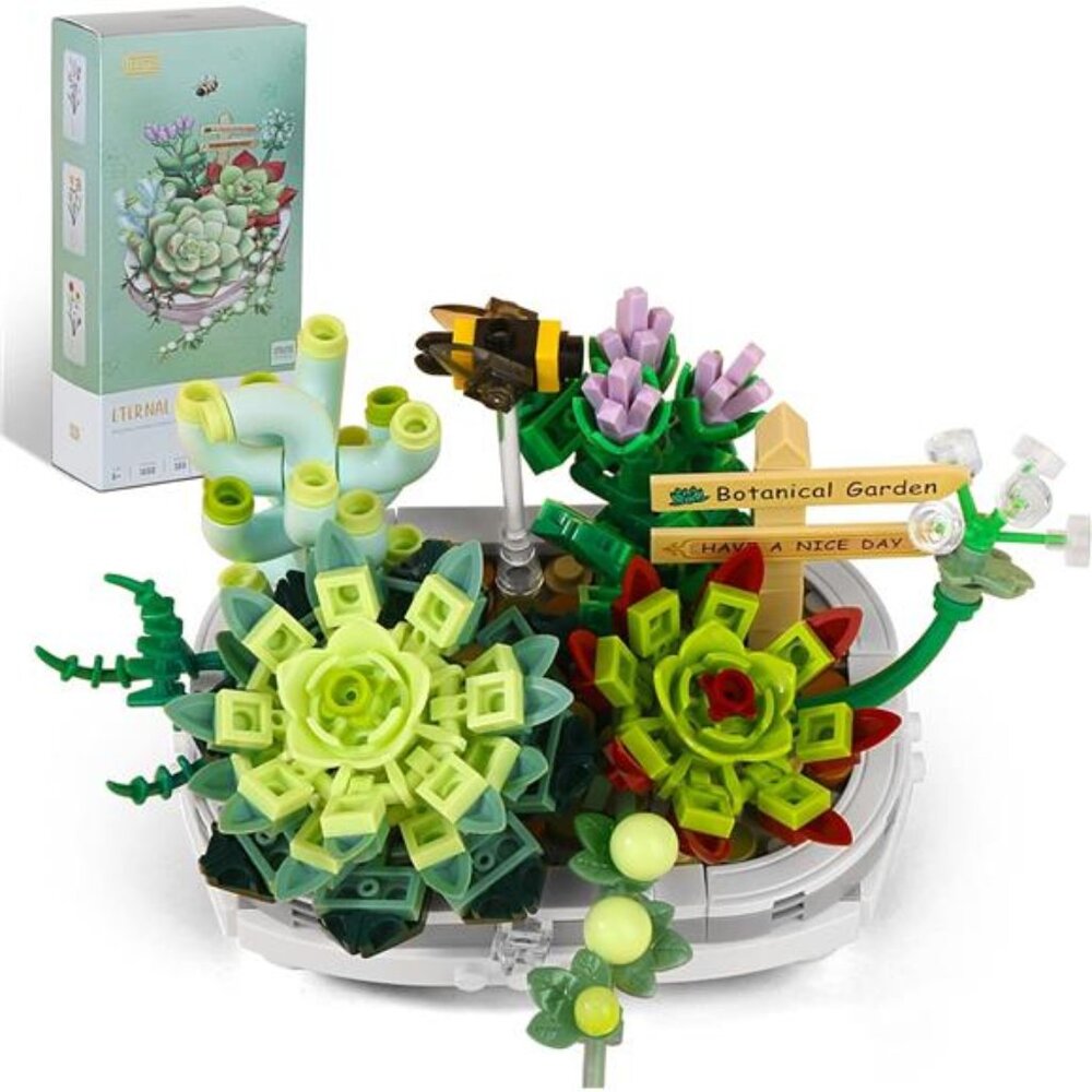 Mini Bricks Succulent Plant Building Kit,389PCS DIY Simulating Plant Ecology